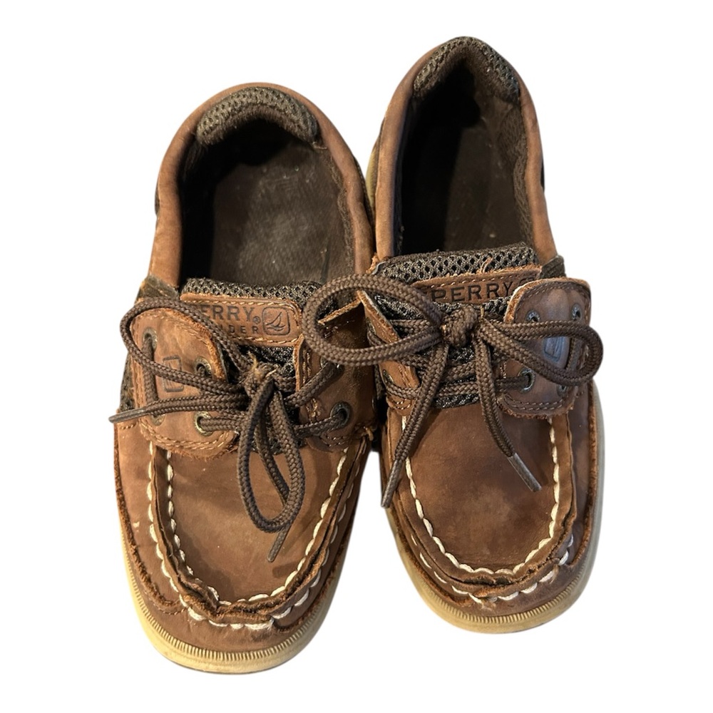 Toddler Leather Sperry Top-Sider size 10.5 Velcro Closure Youth Chocolate Brown‎